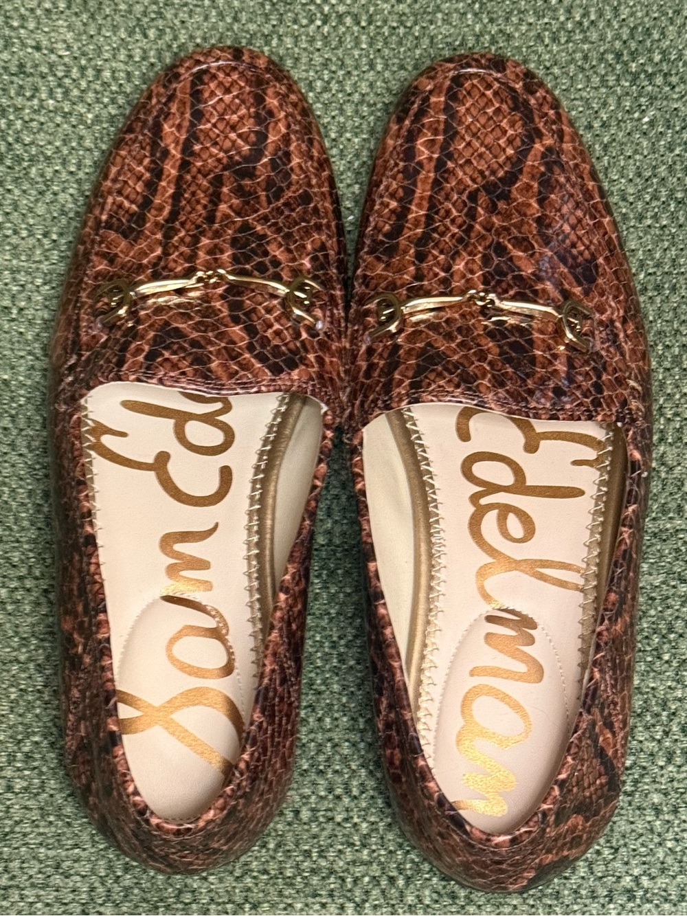 Women’s Sam Edelman Loraine Brown Leather Loafers with Gold-Tone Bit Size 5